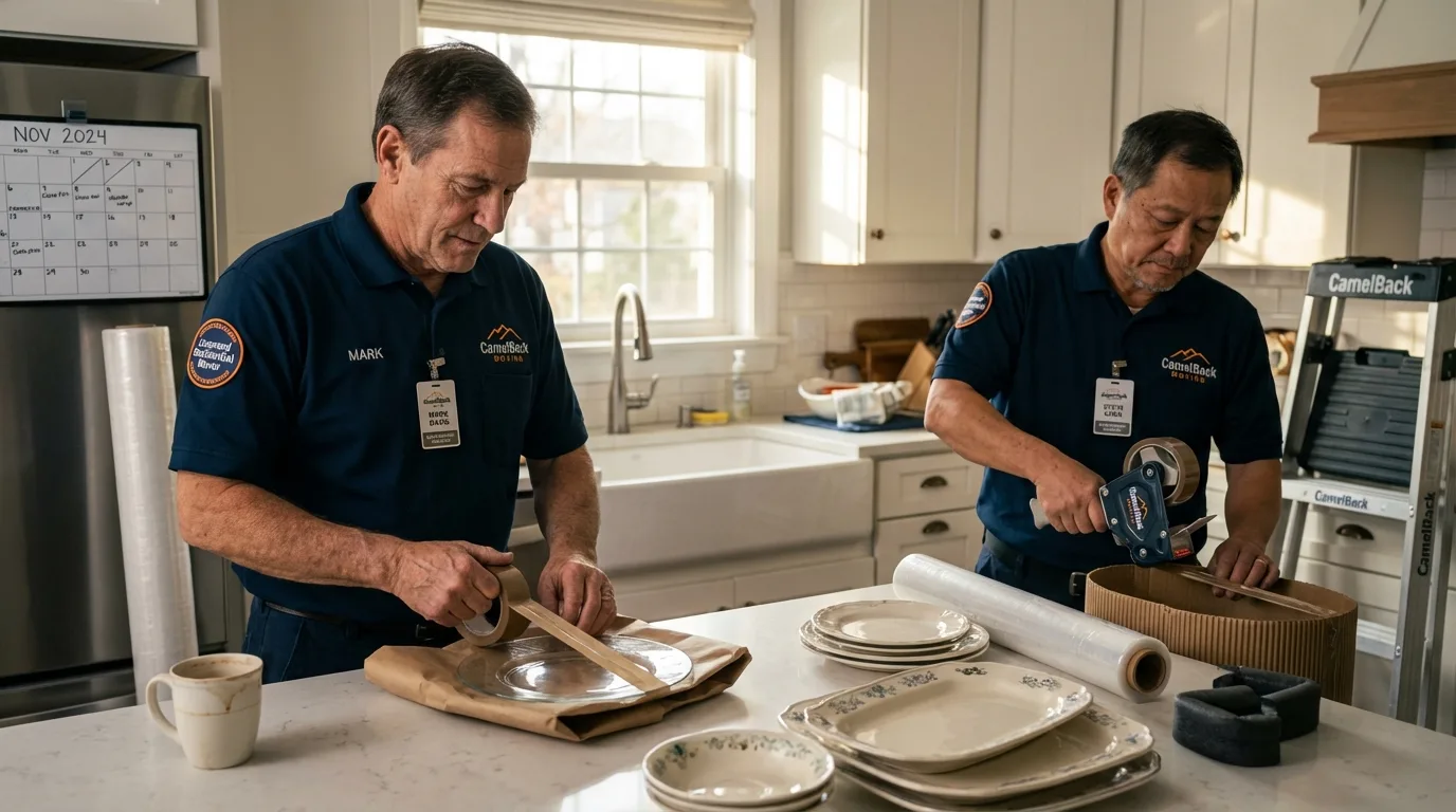 Professional crew packing kitchen dishware in Santa Rosa, TX
